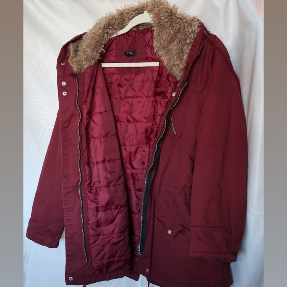 Rue21 Jackets & Blazers - Red Rue 21 plus winter jacket with faux fur hood